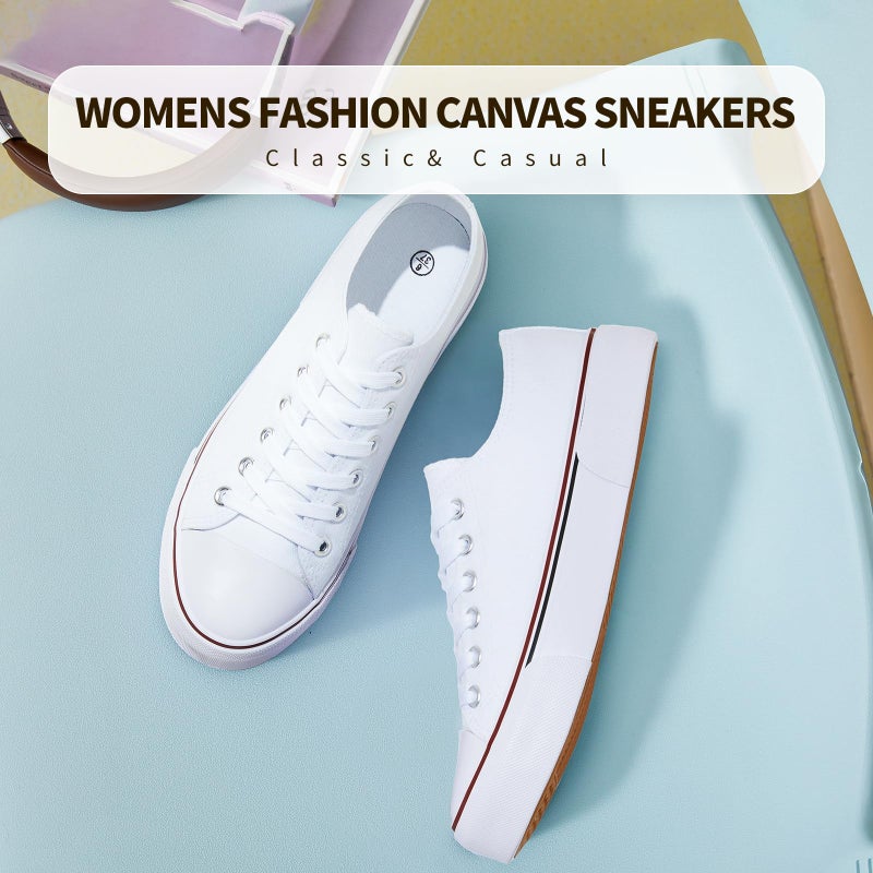 hash bubbie Women's Canvas Shoes Fashion Canvas Sneakers for Women Casual Tennis Shoes Low Top Walking Shoes(White.US7) - Image 4